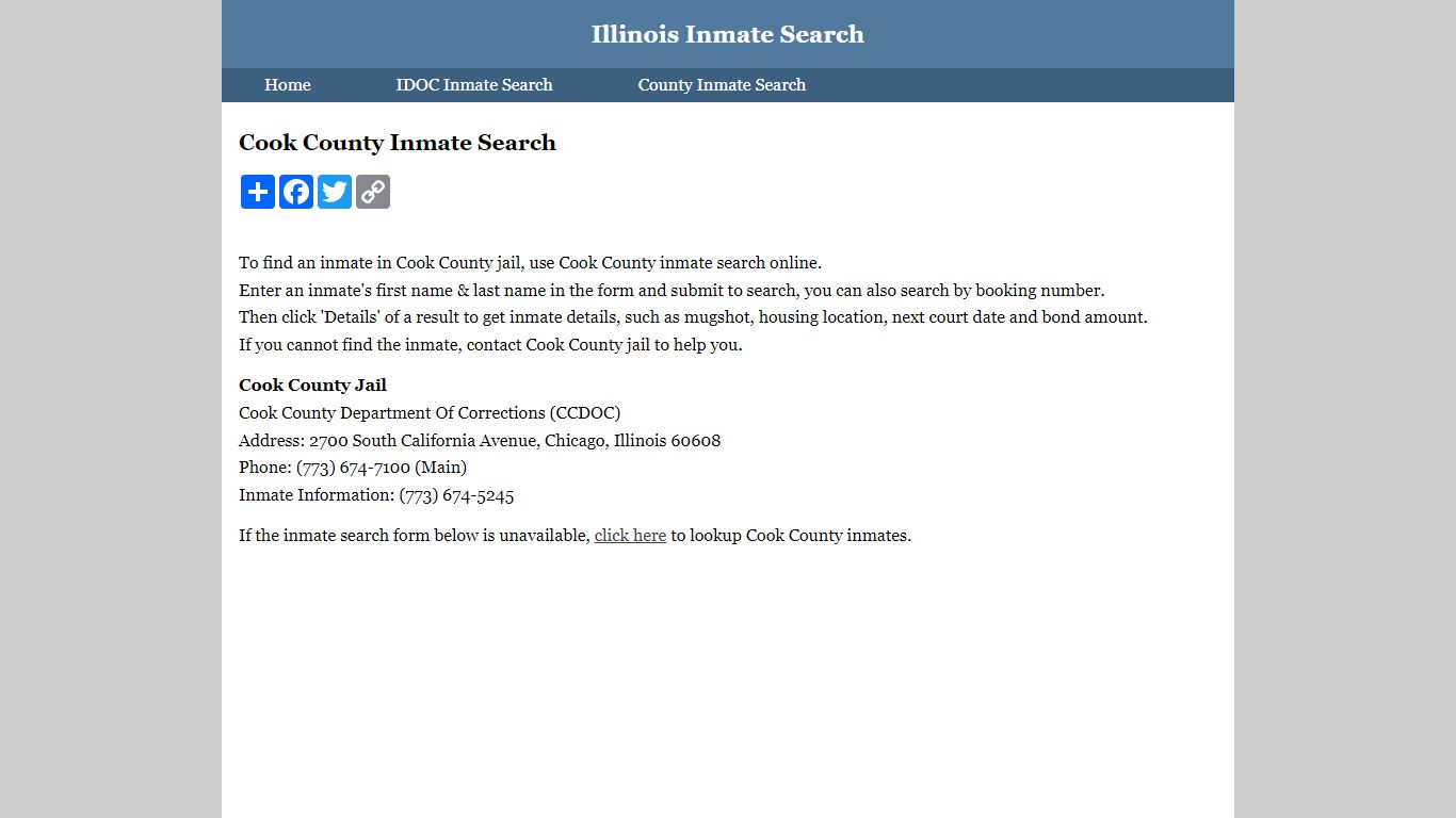 Cook County Inmate Search